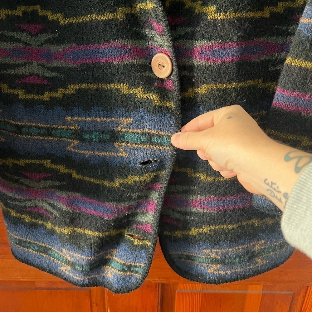 Vintage Alps Wool Cardigan Coat Jacket | Southwestern Aztec | Shawl Oversized M - Picture 3 of 8